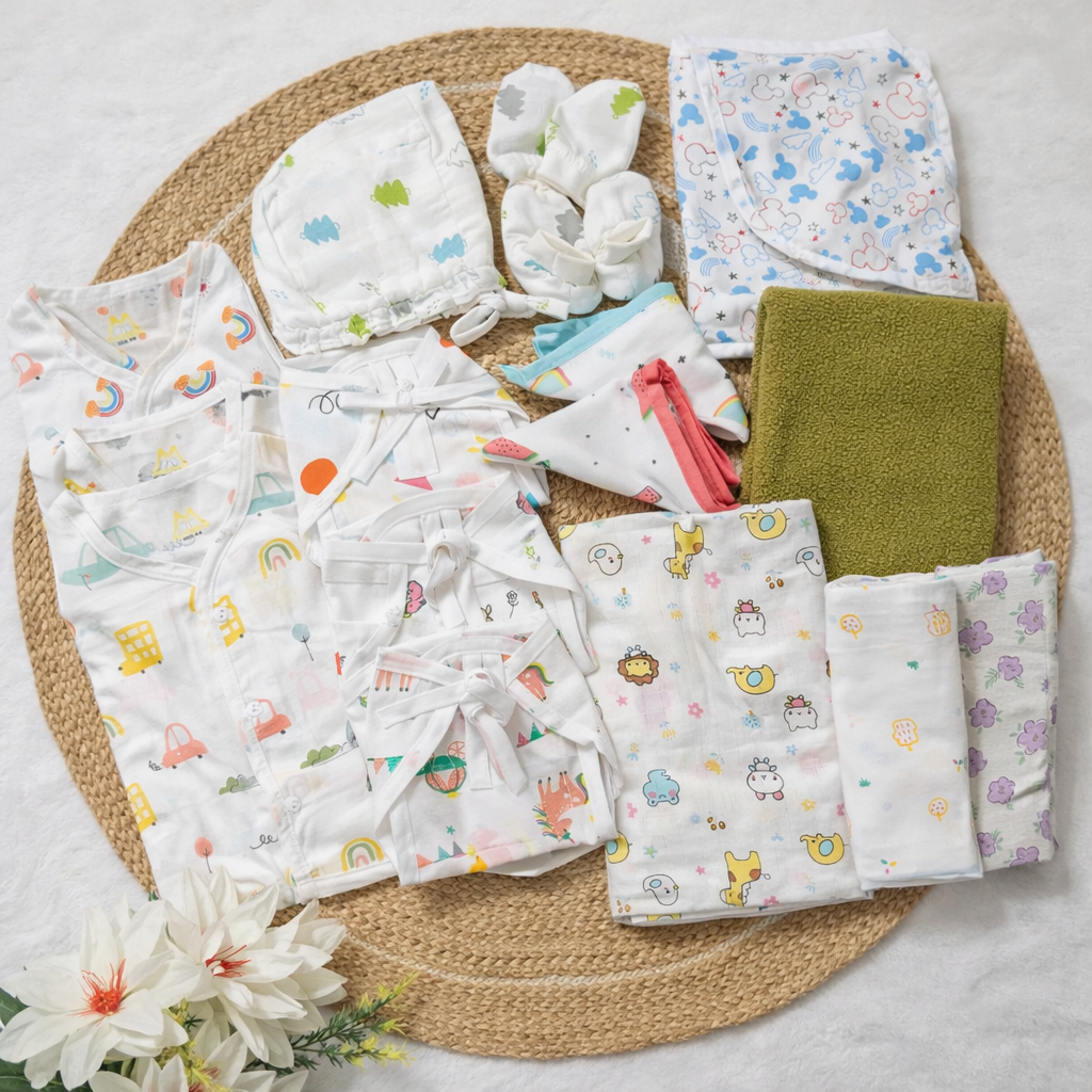 Magizhchi Kit- Muslin Newbron Hospital Kit 16 Pcs | Baby Essential Set MKIT code:NBE